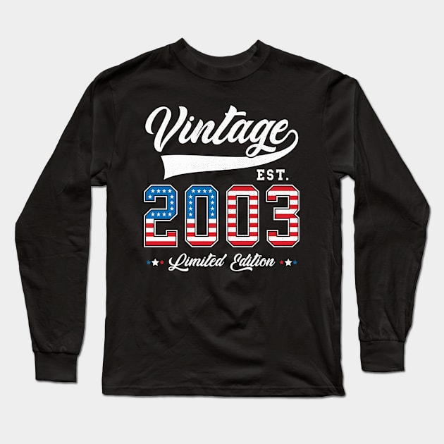 20th Birthday Patriotic Vintage 2003 USA Flag 4th of July Long Sleeve T-Shirt by BramCrye